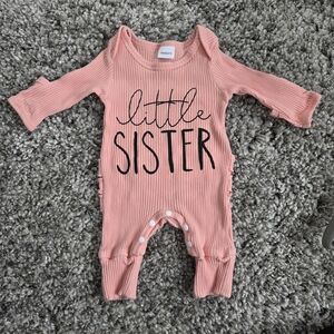 Little Sister Pink Baby Onesie Newborn Outfit With Ruffles